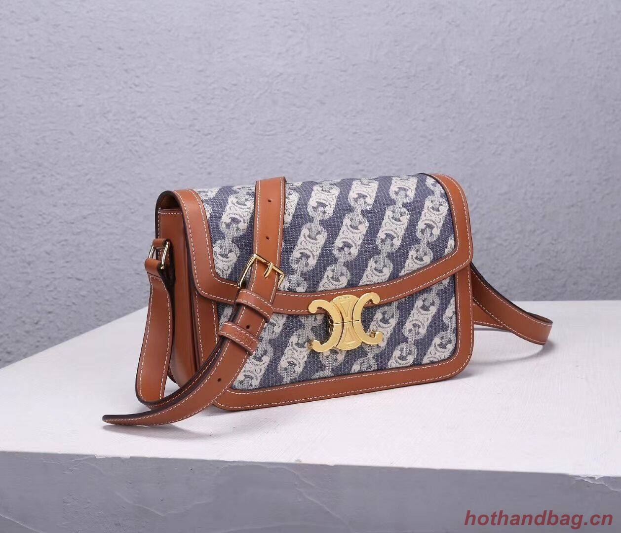 Celine TEEN TRIOMPHE BAG IN TRIOMPHE CANVAS AND CALFSKIN CL87368 blue Celine TEEN TRIOMPHE BAG IN TRIOMPHE CANVAS AND CALFSKIN CL87368 blue