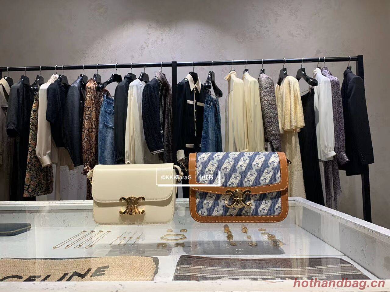 Celine TEEN TRIOMPHE BAG IN TRIOMPHE CANVAS AND CALFSKIN CL88423 BLUE Celine TEEN TRIOMPHE BAG IN TRIOMPHE CANVAS AND CALFSKIN CL88423 BLUE