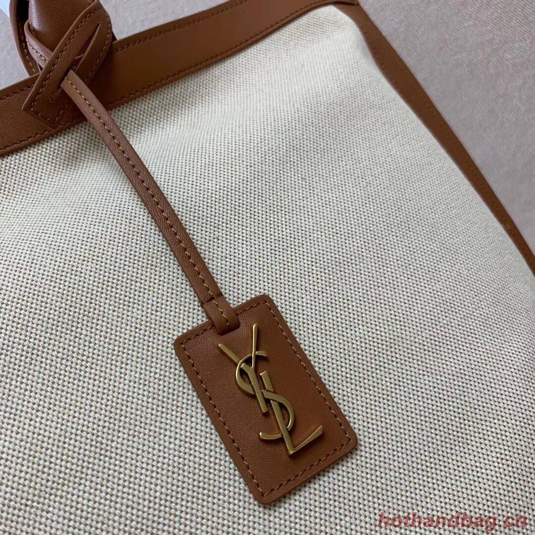 Yves Saint Laurent SHOPPING TAG IN CANVAS AND LEATHER Y615719 brown&white Yves Saint Laurent SHOPPING TAG IN CANVAS AND LEATHER Y615719 brown&white