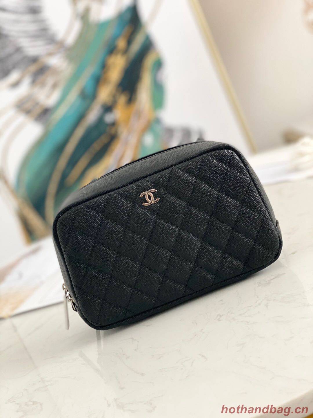 Chanel Caviar Quilted Curvy Pouch Cosmetic Case 220597 Black Chanel Caviar Quilted Curvy Pouch Cosmetic Case 220597 Black