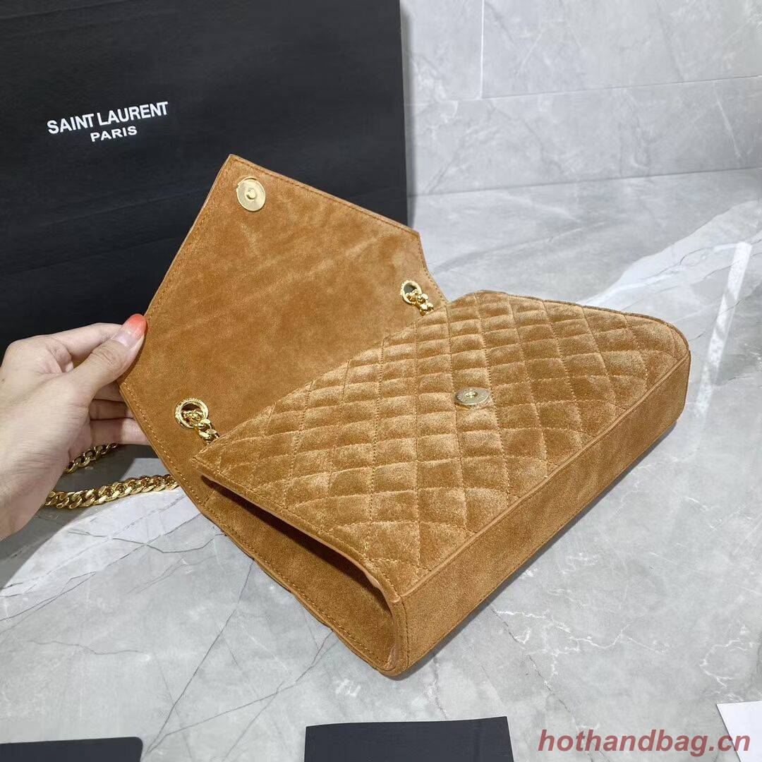 YSL ENVELOPPE MEDIUM BAG IN MIX MATELASSE GRAIN DE POUDRE EMBOSSED IN SUEDE Y487206 brown YSL ENVELOPPE MEDIUM BAG IN MIX MATELASSE GRAIN DE POUDRE EMBOSSED IN SUEDE Y487206 brown