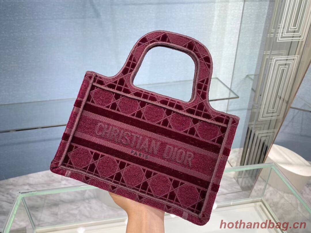 MINI DIOR BOOK TOTE Burgundy Cannage Embroidered Velvet S5475Z MINI DIOR BOOK TOTE Burgundy Cannage Embroidered Velvet S5475Z