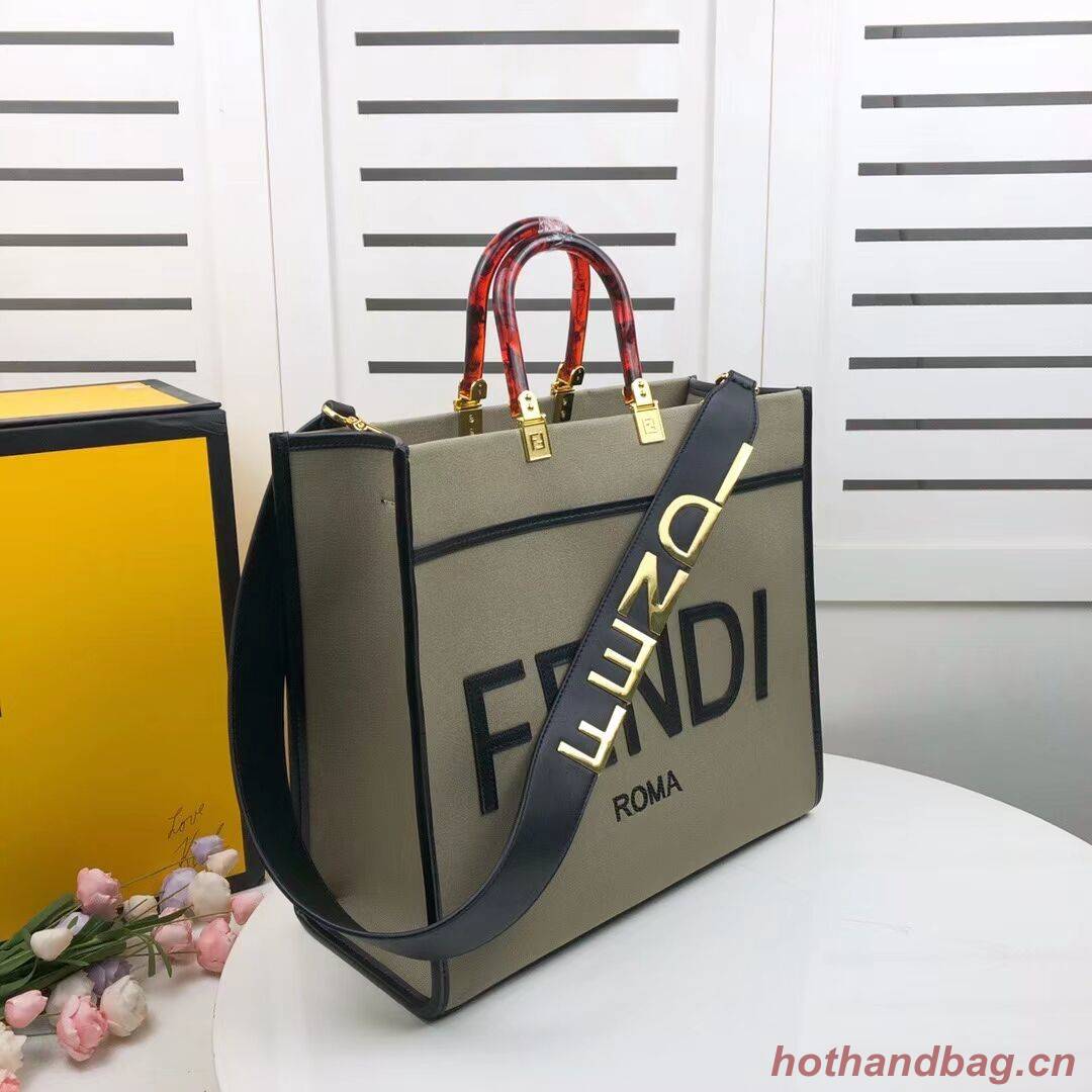 FENDI SUNSHINE LARGE flannel shopper 8BH371 green FENDI SUNSHINE LARGE flannel shopper 8BH371 green
