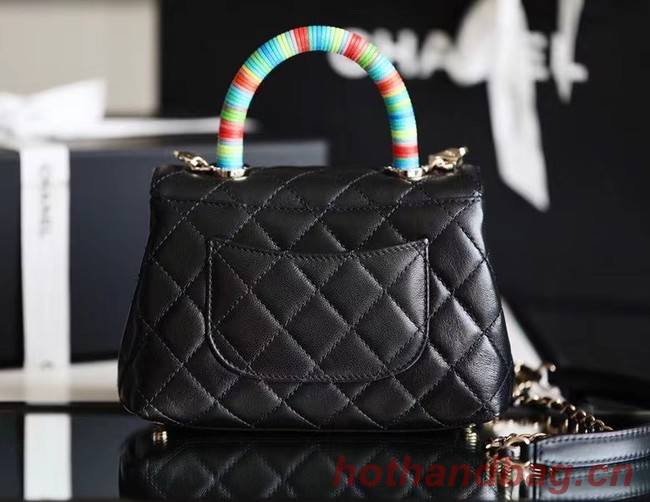 chanel mini flap bag with top handle AS2215 black