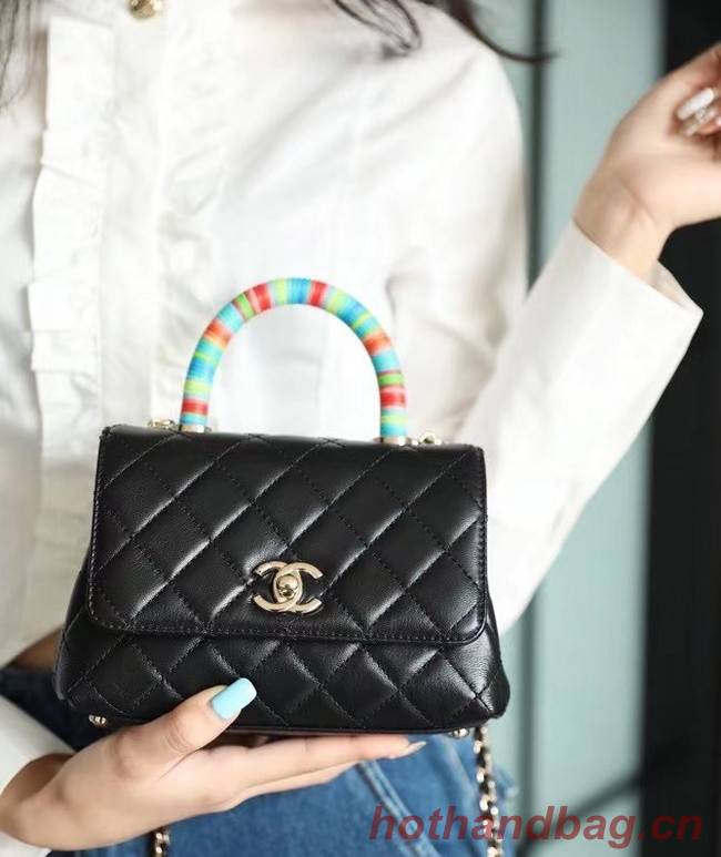 chanel mini flap bag with top handle AS2215 black