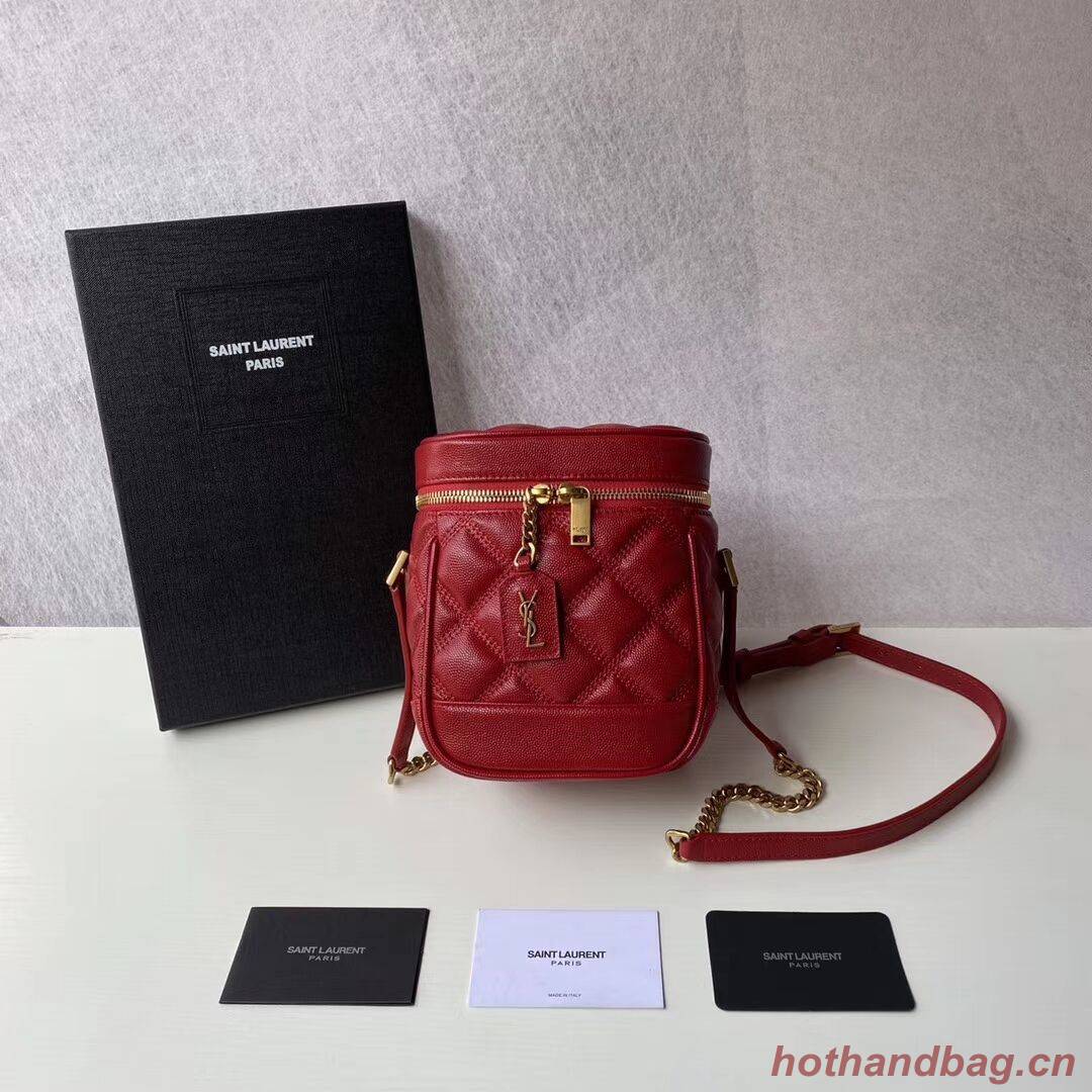 SAINT LAURENT 80S VANITY BAG IN CARRE-QUILTED GRAIN DE POUDRE EMBOSSED LEATHER 649779 red