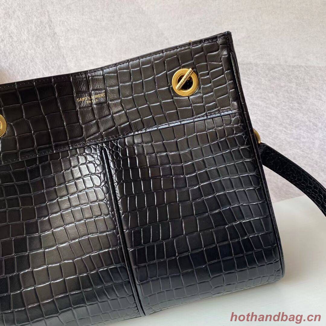 SAINT LAURENT CASSANDRA IN CROCODILE-EMBOSSED SHINY LEATHER Y862028 black