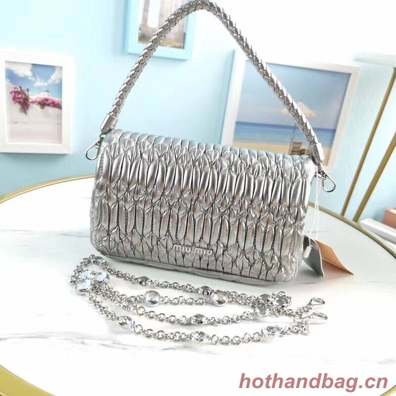 miu miu Matelasse Nappa Leather Shoulder Bag 5BP012M Silver miu miu Matelasse Nappa Leather Shoulder Bag 5BP012M Silver