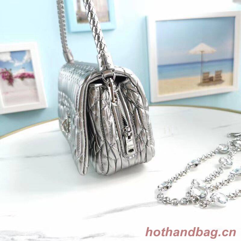 miu miu Matelasse Nappa Leather Shoulder Bag 5BP012M Silver miu miu Matelasse Nappa Leather Shoulder Bag 5BP012M Silver