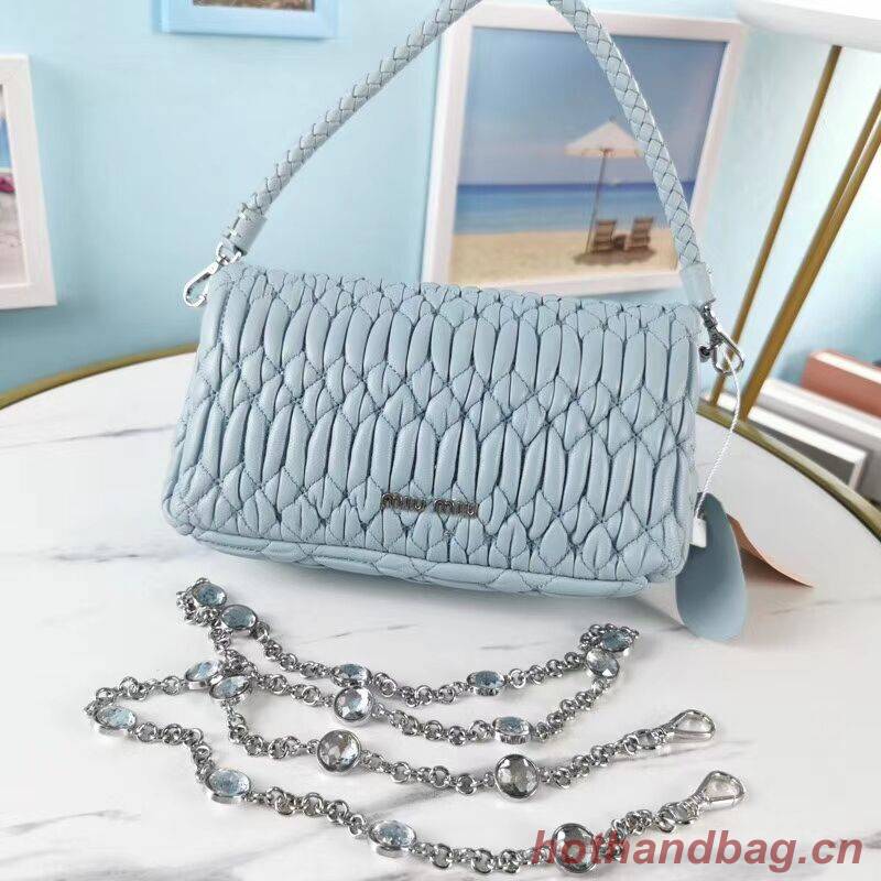 miu miu Matelasse Nappa Leather Shoulder Bag 5BP012M light blue miu miu Matelasse Nappa Leather Shoulder Bag 5BP012M light blue
