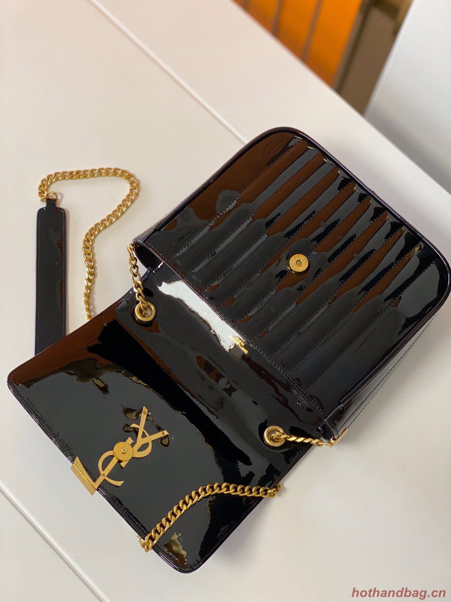 Yves Saint Laurent Patent Original Leather Large Vicky Bag 532595 Black Yves Saint Laurent Patent Original Leather Large Vicky Bag 532595 Black