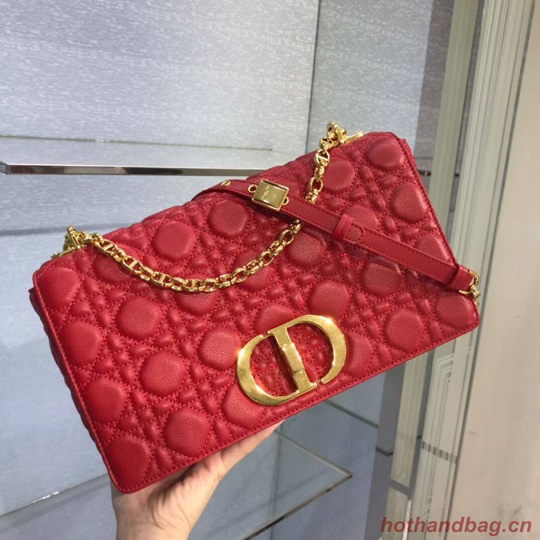 LARGE DIOR CARO BAG Soft Cannage Calfskin M9243U Red LARGE DIOR CARO BAG Soft Cannage Calfskin M9243U Red