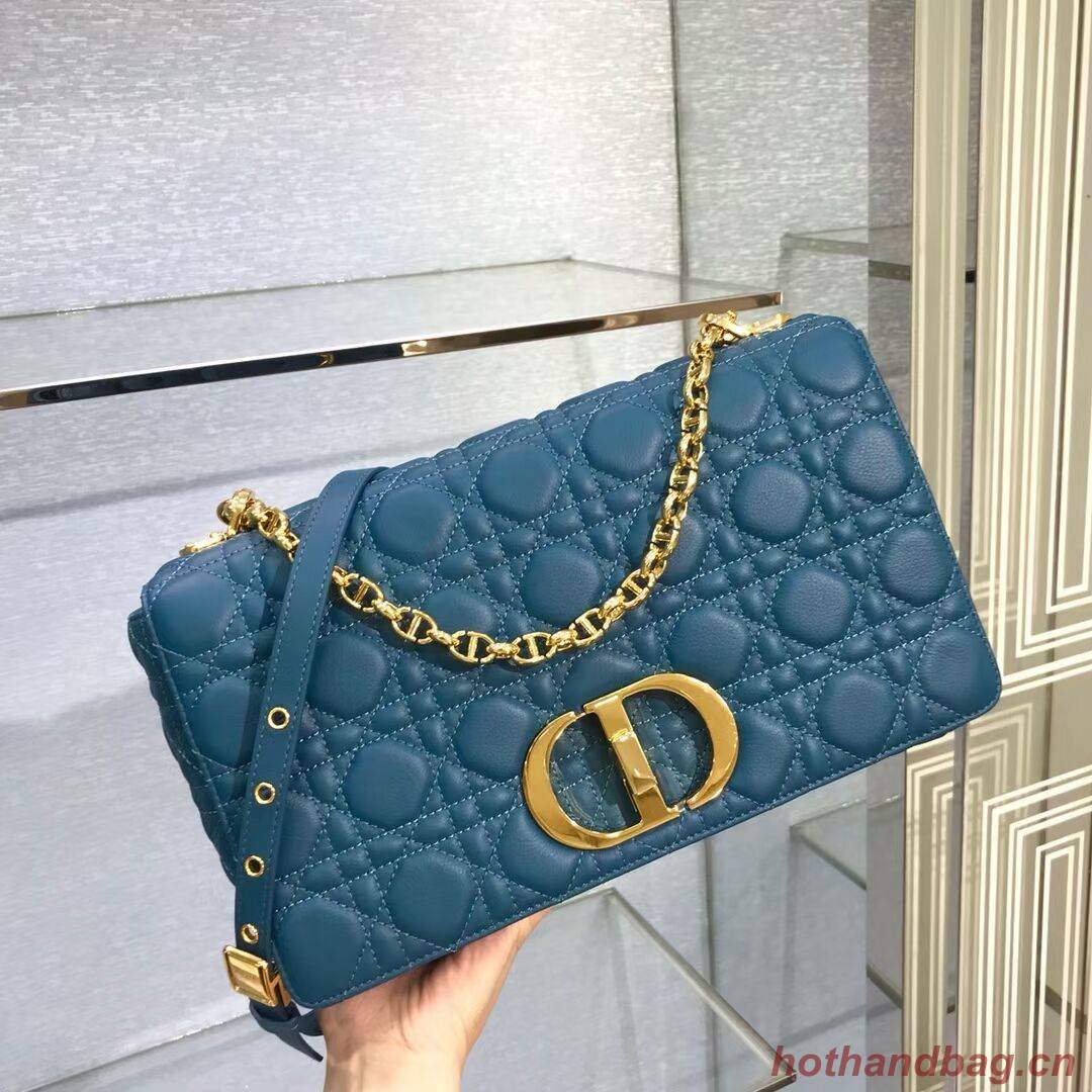 LARGE DIOR CARO BAG Soft Cannage Calfskin M9243U blue LARGE DIOR CARO BAG Soft Cannage Calfskin M9243U blue