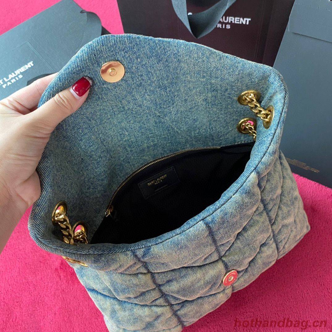 Yves Saint Laurent PUFFER SMALL BAG IN QUILTED VINTAGE DENIM AND SUEDE Y577476 Blue Yves Saint Laurent PUFFER SMALL BAG IN QUILTED VINTAGE DENIM AND SUEDE Y577476 Blue