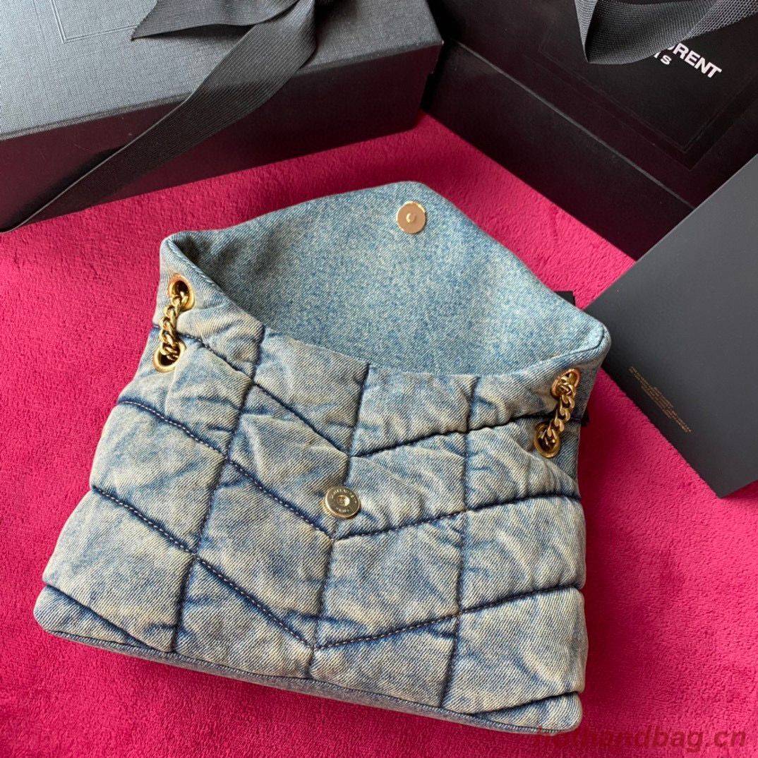 Yves Saint Laurent PUFFER SMALL BAG IN QUILTED VINTAGE DENIM AND SUEDE Y577476 Blue Yves Saint Laurent PUFFER SMALL BAG IN QUILTED VINTAGE DENIM AND SUEDE Y577476 Blue