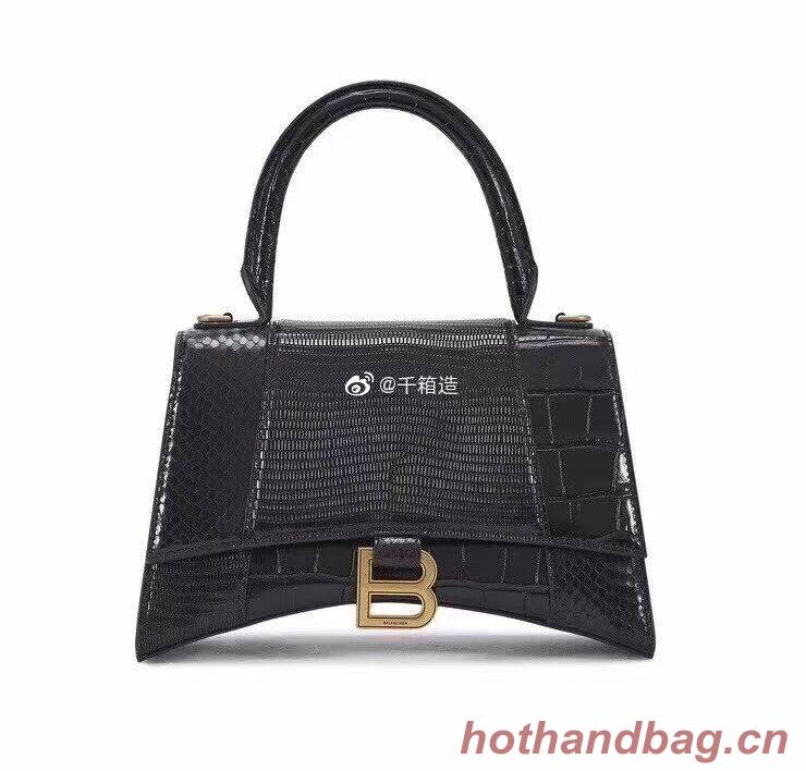 Balenciaga Hourglass Small Top Handle Bag crocodile embossed calfskin B108891E black Balenciaga Hourglass Small Top Handle Bag crocodile embossed calfskin B108891E black