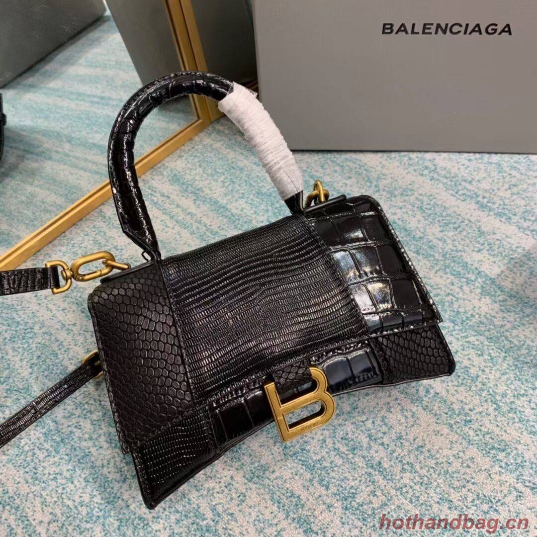 Balenciaga Hourglass XS Top Handle Bag shiny crocodile embossed calfskin B108892E black Balenciaga Hourglass XS Top Handle Bag shiny crocodile embossed calfskin B108892E black