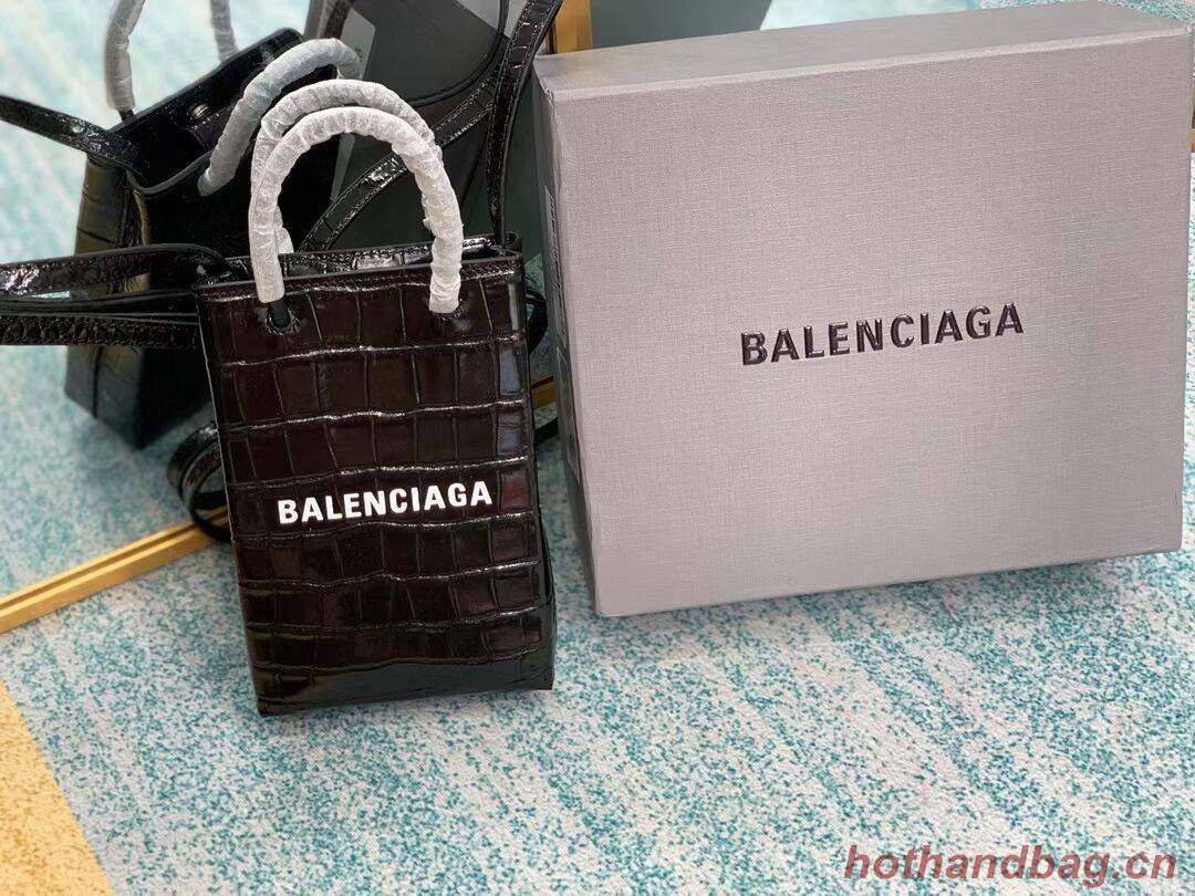 Balenciaga Original shiny crocodile embossed leather Mini Shopper Bag B152865 black Balenciaga Original shiny crocodile embossed leather Mini Shopper Bag B152865 black