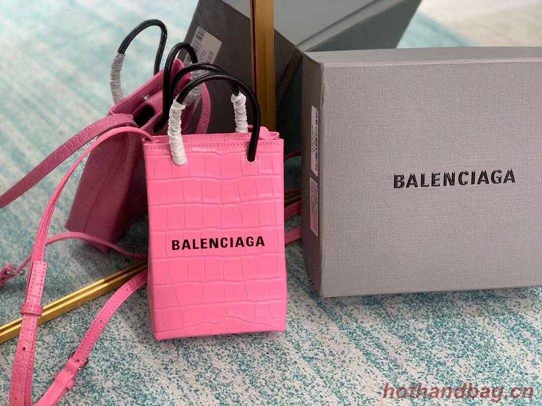 Balenciaga Original shiny crocodile embossed leather Mini Shopper Bag B152865 pink Balenciaga Original shiny crocodile embossed leather Mini Shopper Bag B152865 pink