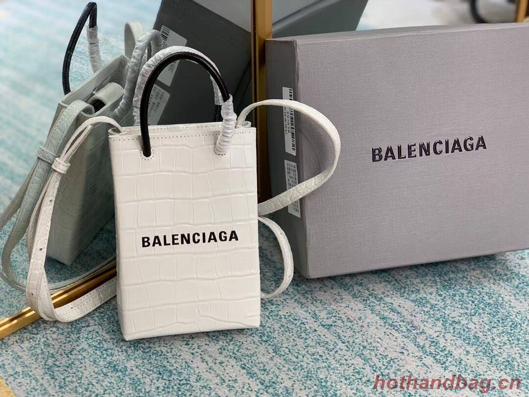 Balenciaga Original shiny crocodile embossed leather Mini Shopper Bag B152865 white Balenciaga Original shiny crocodile embossed leather Mini Shopper Bag B152865 white