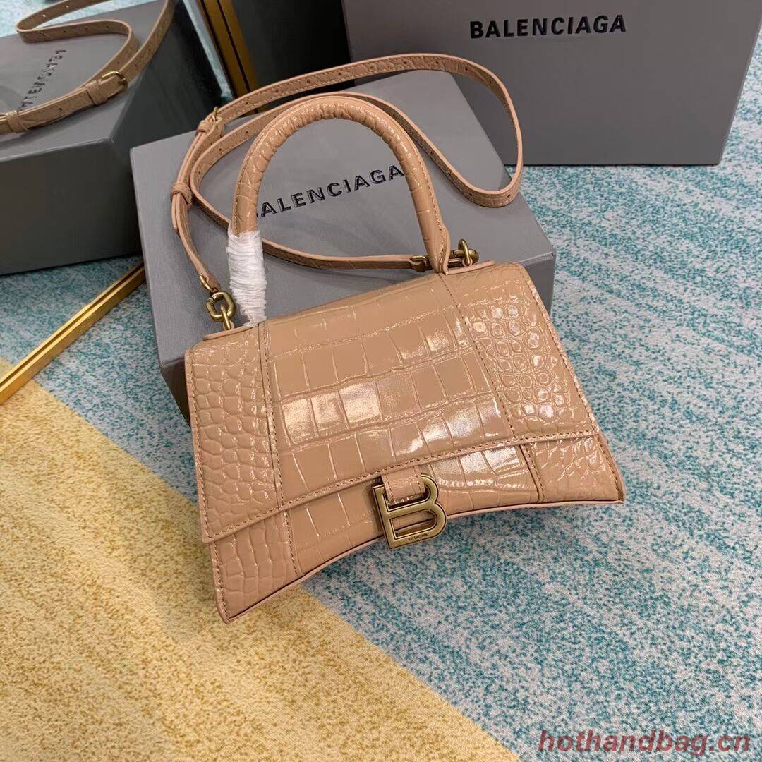 Balenciaga HOURGLASS SMALL TOP HANDLE BAG crocodile embossed calfskin B108895E apricot Balenciaga HOURGLASS SMALL TOP HANDLE BAG crocodile embossed calfskin B108895E apricot