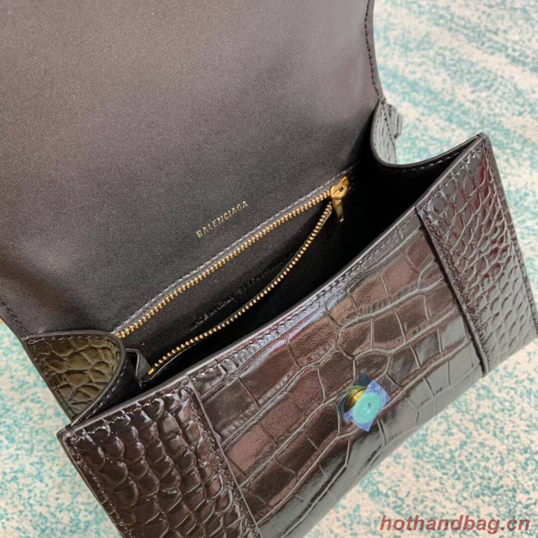 Balenciaga HOURGLASS SMALL TOP HANDLE BAG crocodile embossed calfskin B108895E black Balenciaga HOURGLASS SMALL TOP HANDLE BAG crocodile embossed calfskin B108895E black