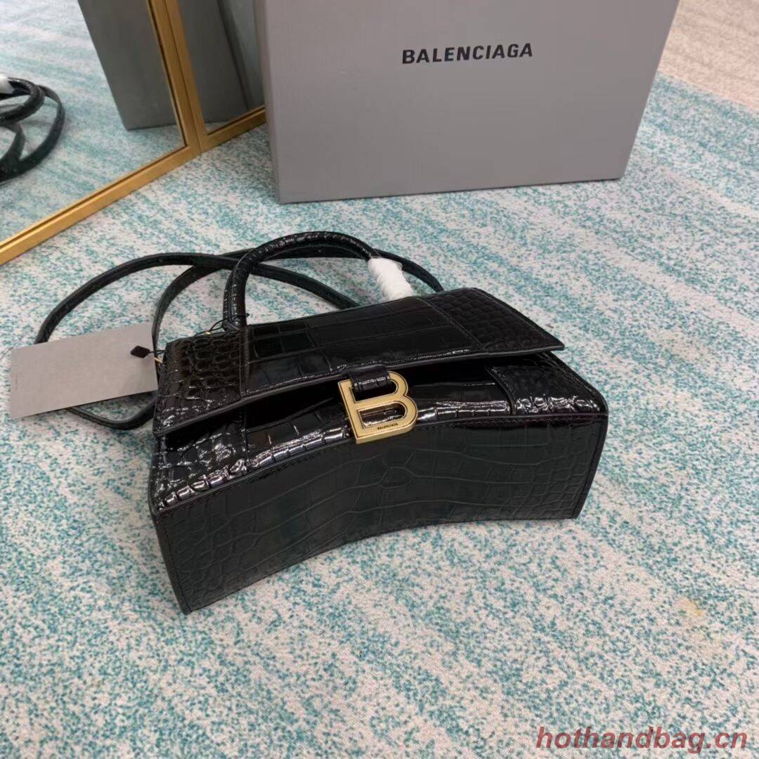 Balenciaga HOURGLASS SMALL TOP HANDLE BAG crocodile embossed calfskin B108895E black Balenciaga HOURGLASS SMALL TOP HANDLE BAG crocodile embossed calfskin B108895E black