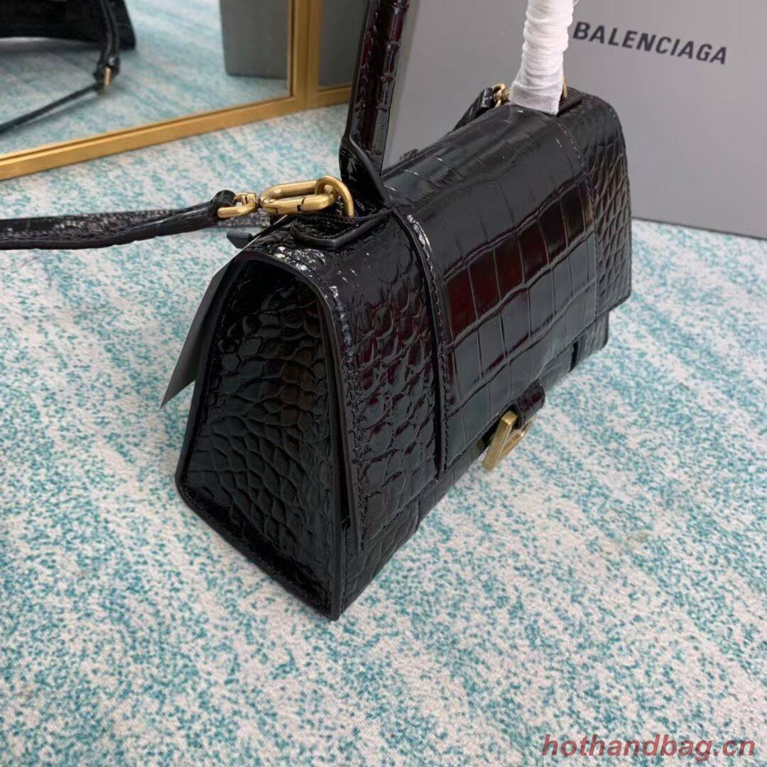 Balenciaga HOURGLASS SMALL TOP HANDLE BAG crocodile embossed calfskin B108895E black Balenciaga HOURGLASS SMALL TOP HANDLE BAG crocodile embossed calfskin B108895E black