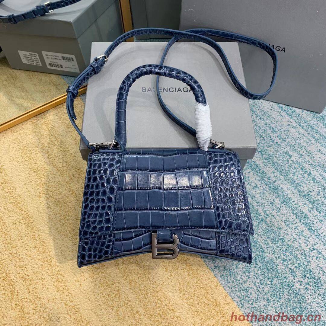 Balenciaga HOURGLASS SMALL TOP HANDLE BAG crocodile embossed calfskin B108895E blue Balenciaga HOURGLASS SMALL TOP HANDLE BAG crocodile embossed calfskin B108895E blue