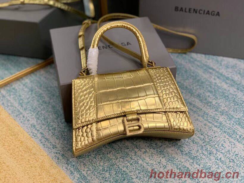 Balenciaga HOURGLASS SMALL TOP HANDLE BAG crocodile embossed calfskin B108895E gold Balenciaga HOURGLASS SMALL TOP HANDLE BAG crocodile embossed calfskin B108895E gold