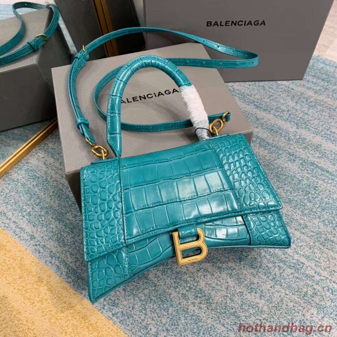 Balenciaga HOURGLASS SMALL TOP HANDLE BAG crocodile embossed calfskin B108895E light blue Balenciaga HOURGLASS SMALL TOP HANDLE BAG crocodile embossed calfskin B108895E light blue