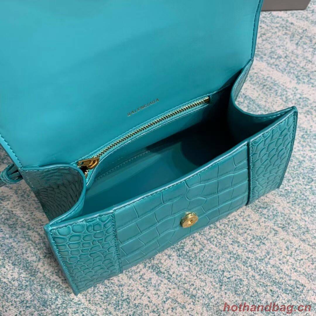 Balenciaga HOURGLASS SMALL TOP HANDLE BAG crocodile embossed calfskin B108895E light blue Balenciaga HOURGLASS SMALL TOP HANDLE BAG crocodile embossed calfskin B108895E light blue