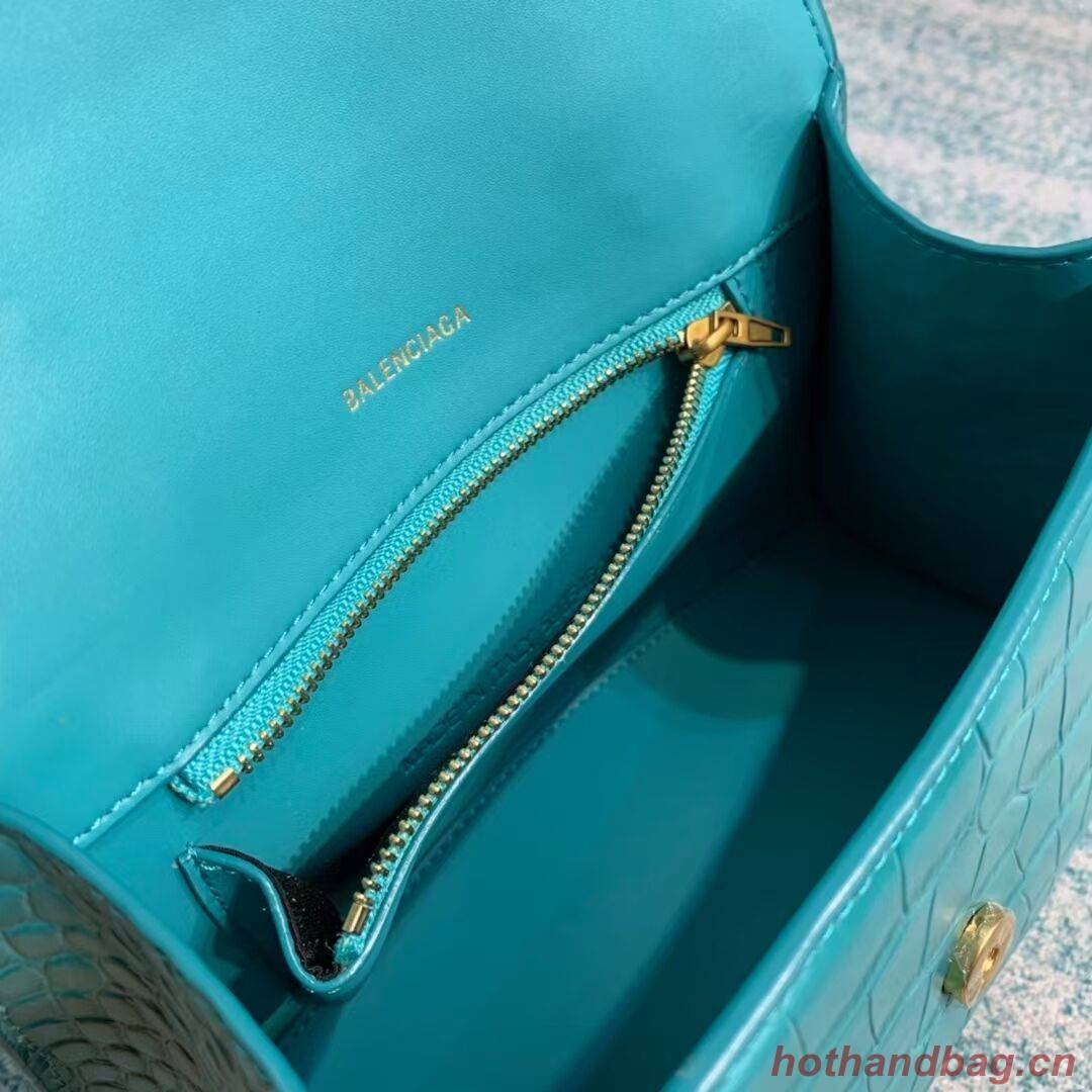 Balenciaga HOURGLASS SMALL TOP HANDLE BAG crocodile embossed calfskin B108895E light blue Balenciaga HOURGLASS SMALL TOP HANDLE BAG crocodile embossed calfskin B108895E light blue