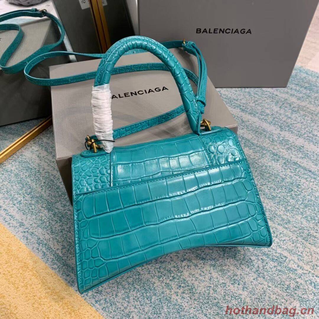 Balenciaga HOURGLASS SMALL TOP HANDLE BAG crocodile embossed calfskin B108895E light blue Balenciaga HOURGLASS SMALL TOP HANDLE BAG crocodile embossed calfskin B108895E light blue