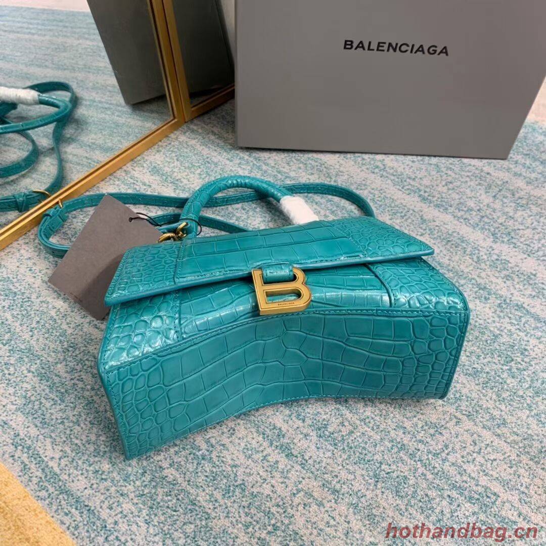 Balenciaga HOURGLASS SMALL TOP HANDLE BAG crocodile embossed calfskin B108895E light blue Balenciaga HOURGLASS SMALL TOP HANDLE BAG crocodile embossed calfskin B108895E light blue