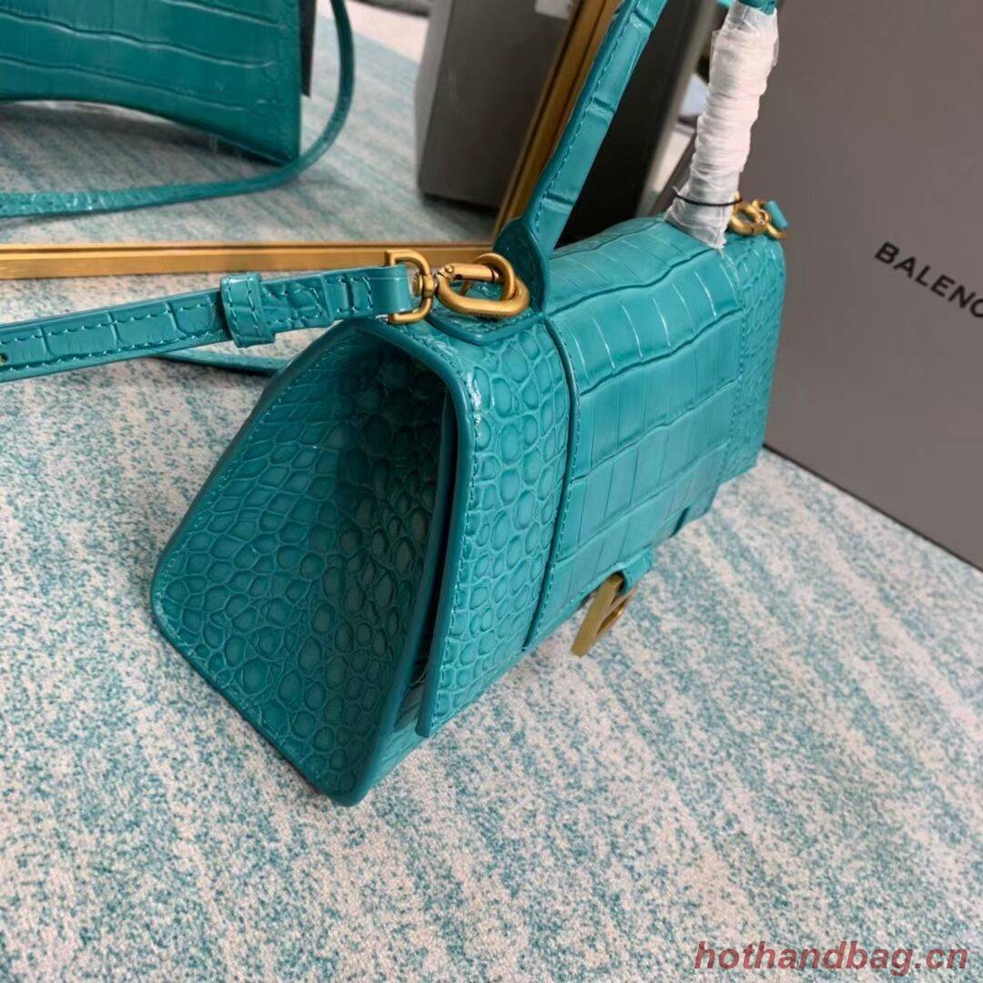 Balenciaga HOURGLASS SMALL TOP HANDLE BAG crocodile embossed calfskin B108895E light blue Balenciaga HOURGLASS SMALL TOP HANDLE BAG crocodile embossed calfskin B108895E light blue