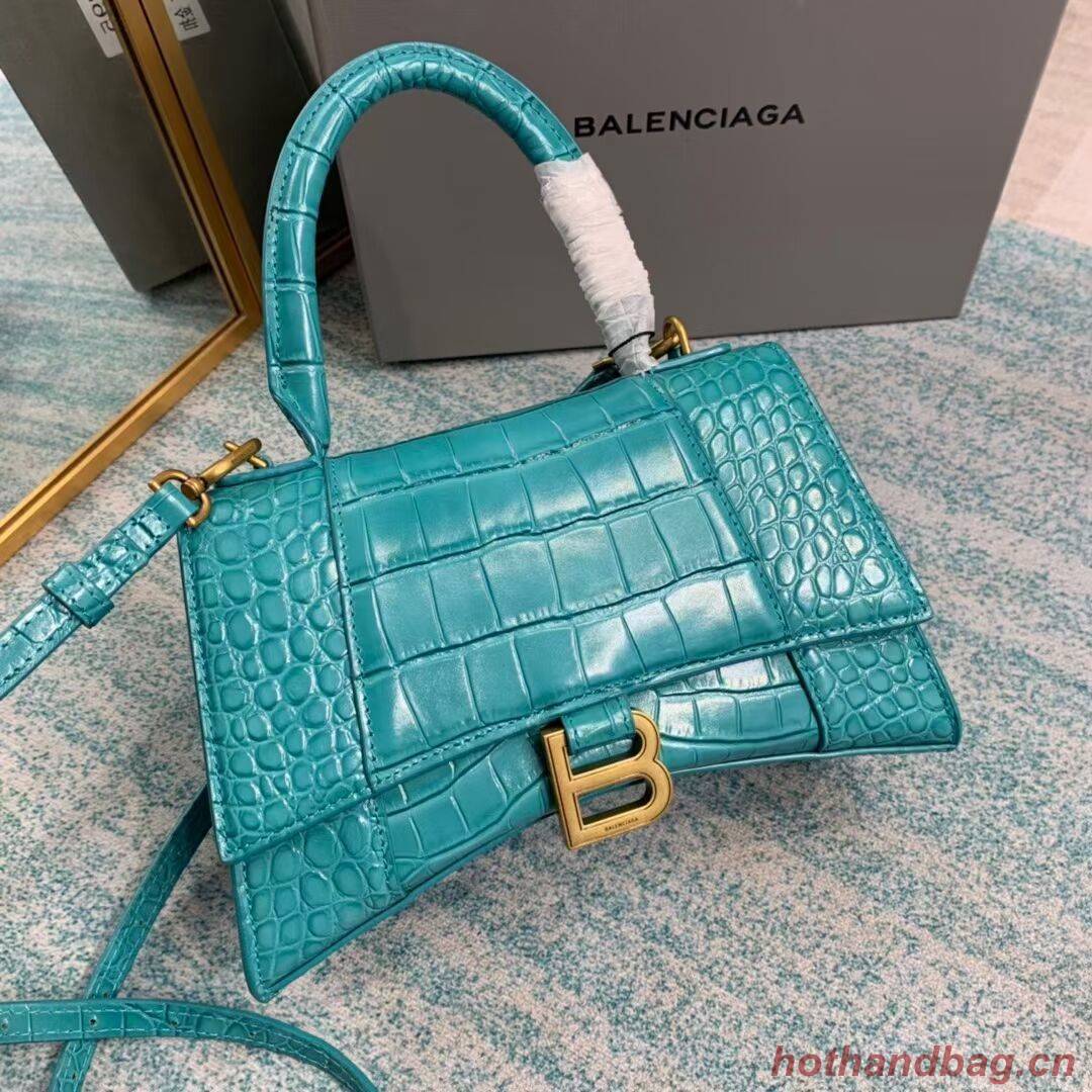 Balenciaga HOURGLASS SMALL TOP HANDLE BAG crocodile embossed calfskin B108895E light blue Balenciaga HOURGLASS SMALL TOP HANDLE BAG crocodile embossed calfskin B108895E light blue