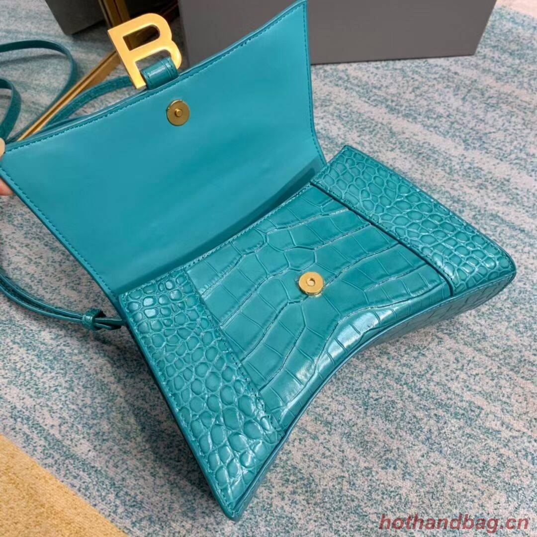 Balenciaga HOURGLASS SMALL TOP HANDLE BAG crocodile embossed calfskin B108895E light blue Balenciaga HOURGLASS SMALL TOP HANDLE BAG crocodile embossed calfskin B108895E light blue