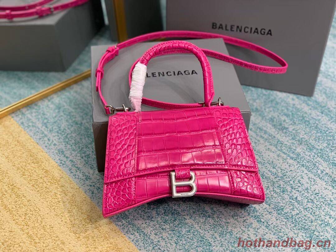 Balenciaga HOURGLASS SMALL TOP HANDLE BAG crocodile embossed calfskin B108895E neon pink Balenciaga HOURGLASS SMALL TOP HANDLE BAG crocodile embossed calfskin B108895E neon pink