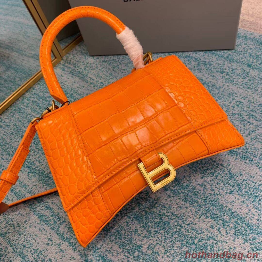 Balenciaga HOURGLASS SMALL TOP HANDLE BAG crocodile embossed calfskin B108895E orange Balenciaga HOURGLASS SMALL TOP HANDLE BAG crocodile embossed calfskin B108895E orange
