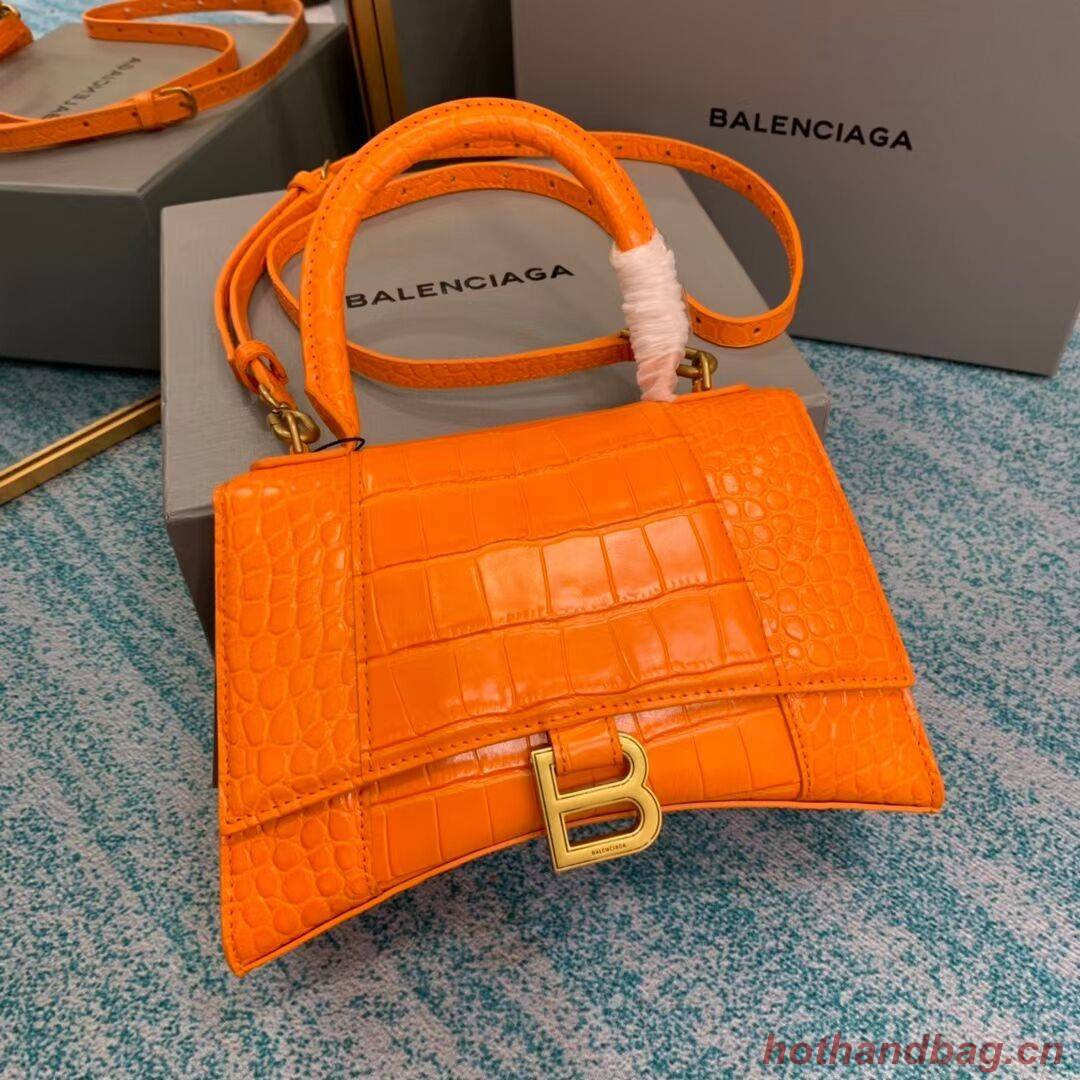 Balenciaga HOURGLASS SMALL TOP HANDLE BAG crocodile embossed calfskin B108895E orange Balenciaga HOURGLASS SMALL TOP HANDLE BAG crocodile embossed calfskin B108895E orange
