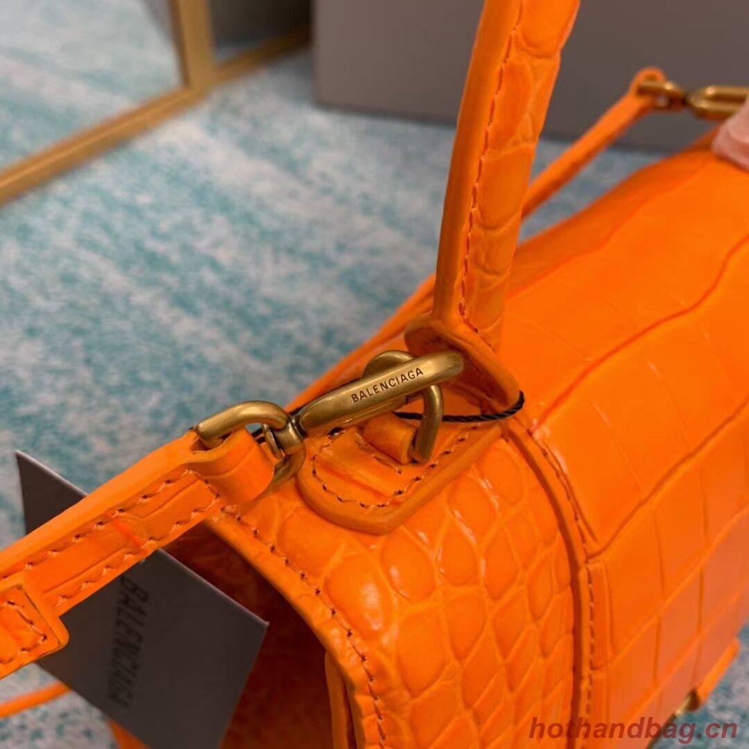 Balenciaga HOURGLASS SMALL TOP HANDLE BAG crocodile embossed calfskin B108895E orange Balenciaga HOURGLASS SMALL TOP HANDLE BAG crocodile embossed calfskin B108895E orange