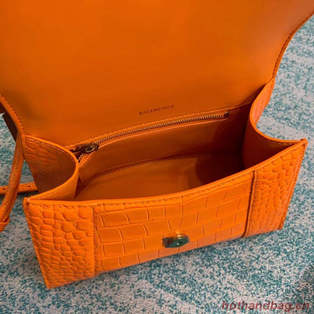 Balenciaga HOURGLASS SMALL TOP HANDLE BAG crocodile embossed calfskin B108895E orange Balenciaga HOURGLASS SMALL TOP HANDLE BAG crocodile embossed calfskin B108895E orange