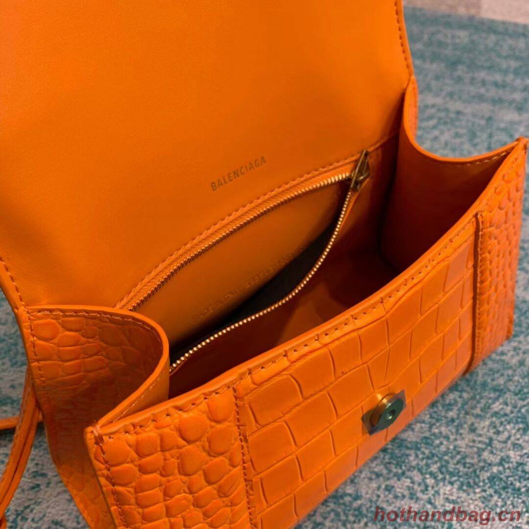 Balenciaga HOURGLASS SMALL TOP HANDLE BAG crocodile embossed calfskin B108895E orange Balenciaga HOURGLASS SMALL TOP HANDLE BAG crocodile embossed calfskin B108895E orange