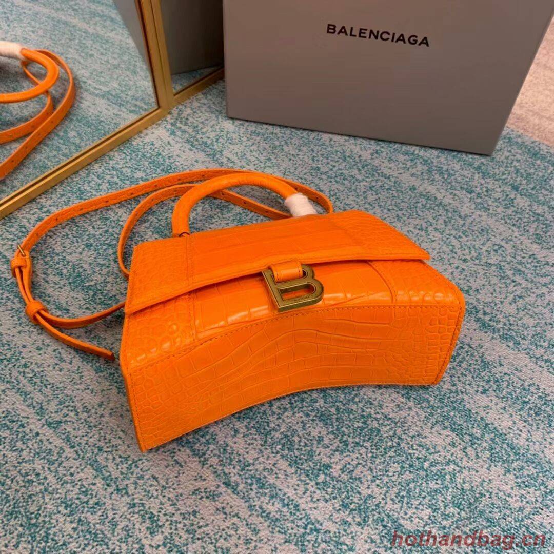 Balenciaga HOURGLASS SMALL TOP HANDLE BAG crocodile embossed calfskin B108895E orange Balenciaga HOURGLASS SMALL TOP HANDLE BAG crocodile embossed calfskin B108895E orange