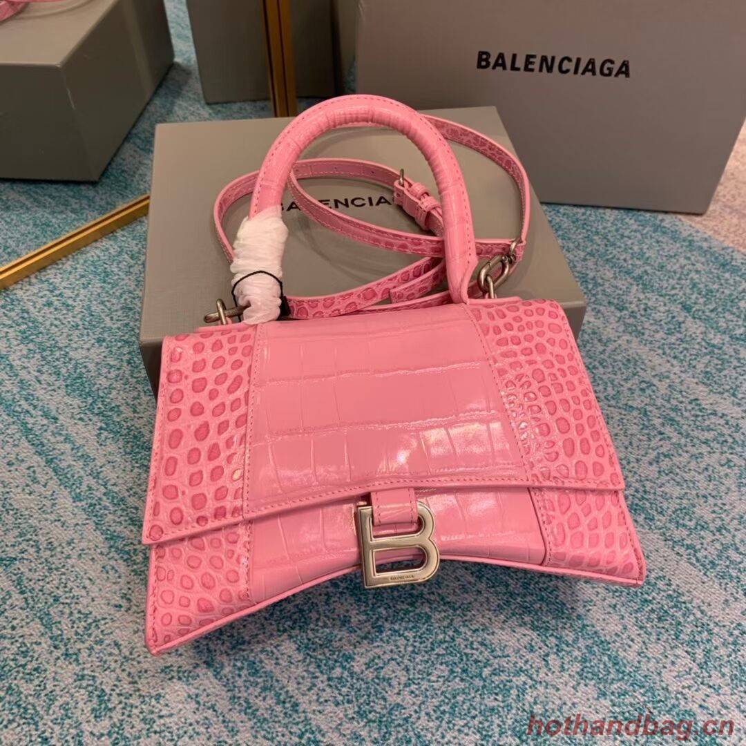 Balenciaga HOURGLASS SMALL TOP HANDLE BAG crocodile embossed calfskin B108895E pink Balenciaga HOURGLASS SMALL TOP HANDLE BAG crocodile embossed calfskin B108895E pink