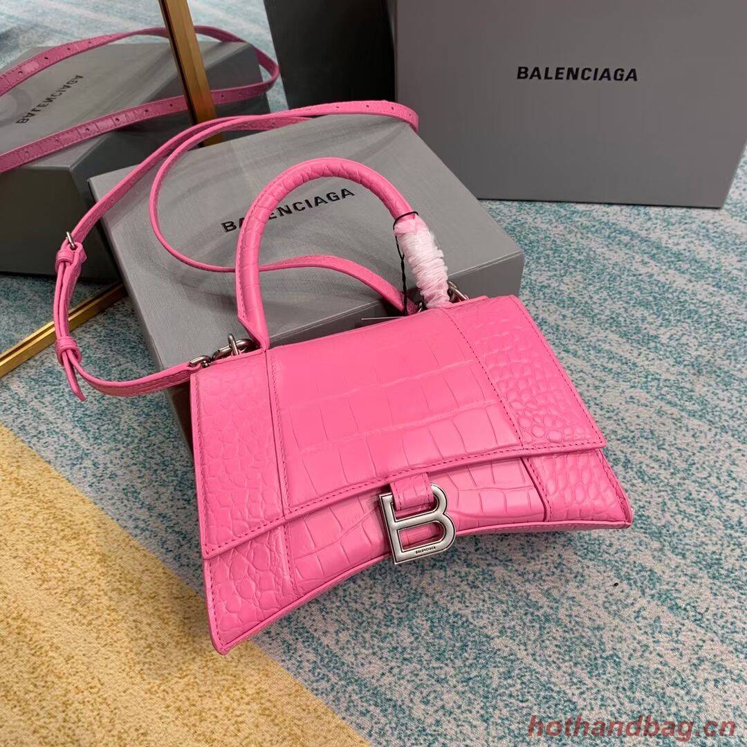 Balenciaga HOURGLASS SMALL TOP HANDLE BAG crocodile embossed calfskin B108895E pink Balenciaga HOURGLASS SMALL TOP HANDLE BAG crocodile embossed calfskin B108895E pink