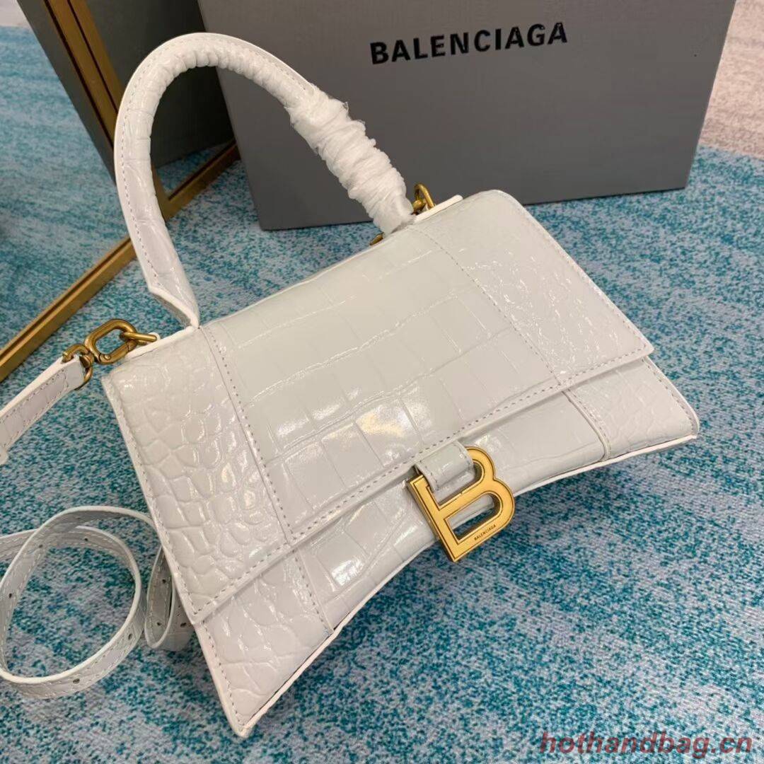 Balenciaga HOURGLASS SMALL TOP HANDLE BAG crocodile embossed calfskin B108895E white Balenciaga HOURGLASS SMALL TOP HANDLE BAG crocodile embossed calfskin B108895E white