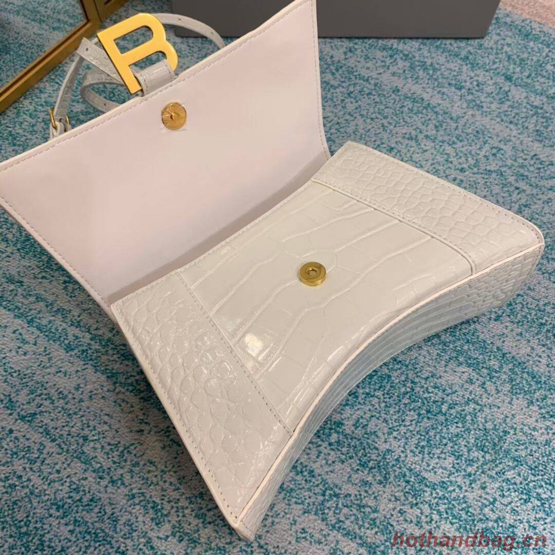 Balenciaga HOURGLASS SMALL TOP HANDLE BAG crocodile embossed calfskin B108895E white Balenciaga HOURGLASS SMALL TOP HANDLE BAG crocodile embossed calfskin B108895E white