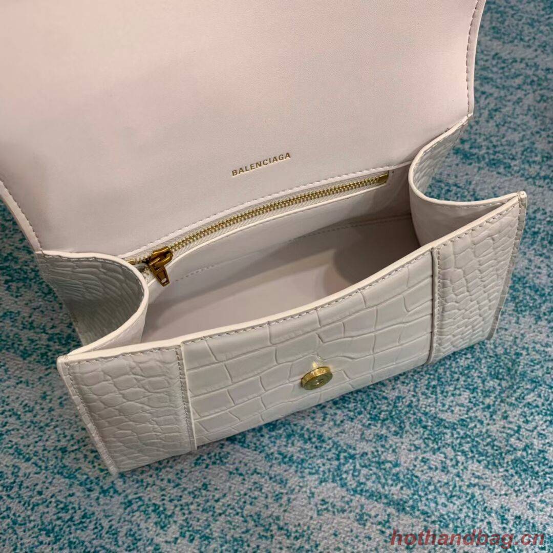 Balenciaga HOURGLASS SMALL TOP HANDLE BAG crocodile embossed calfskin B108895E white Balenciaga HOURGLASS SMALL TOP HANDLE BAG crocodile embossed calfskin B108895E white